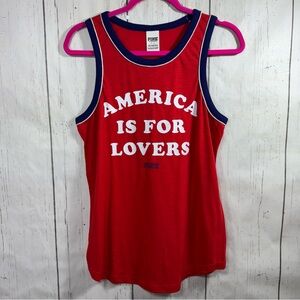 Pink Victorias Secret Womens America Is For Lovers Tank Top Red Blue Y2K Summer